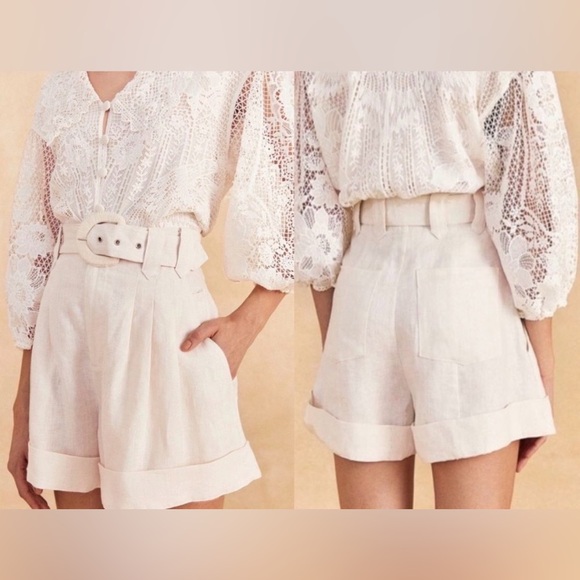 FARM Rio Pants - NWT FARM RIO X Anthropologie Tailored Linen Shorts in Off White with Belt Size S
